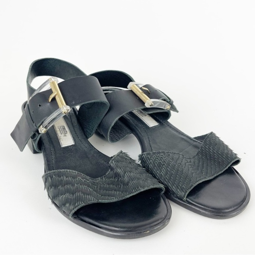 Miista Black Block Heel Sandal Lucite Buckle Size 6.5